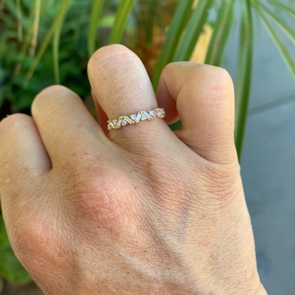 14K Ferkos Size 5.75 Gold Slanted Baguette and Round Diamond Ring - Picture 8 of 8